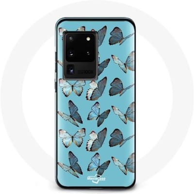 Hoesje voor Samsung Galaxy S20 Ultra Vlinders Blauwe Achtergrond blauw