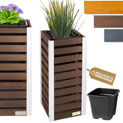 BOGATECO Houten Bloembak | Plantenbak | Bloempot 82 x 36 x 36 cm | Kruidenpot voor Thuis Tuin Balkon Terras | Pot met Kunststof Inzetstuk | Geïmpregneerd | Donkerbruin