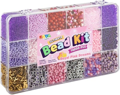 Luxe Armbandjes maken Meisjes Kralenset 10.000pcs - Royal Pink Dreams - ABC Beads, Glass Beads en Elastiek - Opbergdoos 27x16x4cm - Joya Creative