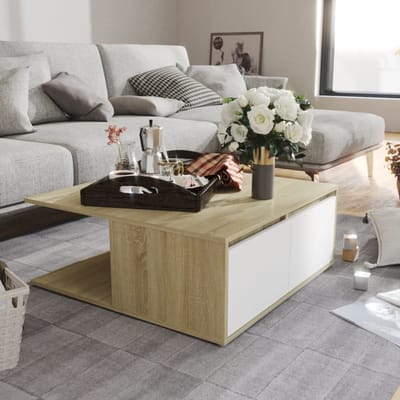 vidaXL - Salontafel - 80x80x31 - cm - bewerkt - hout - wit - en - sonoma - eikenkleurig