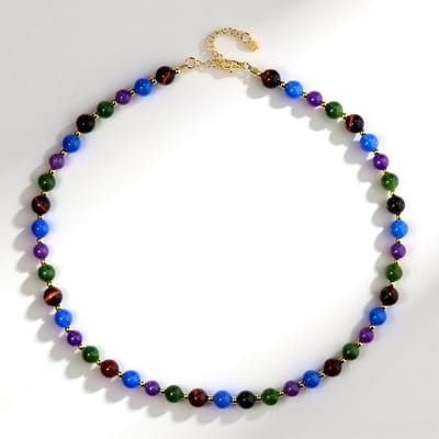 Cavill - Zilveren vergulde halsketting - 925 Sterling Zilver - Canadese Jade 8 mm 32,918 ct - Elegante ronde kralen 148,264 ct - Verstelbaar 45-50 cm