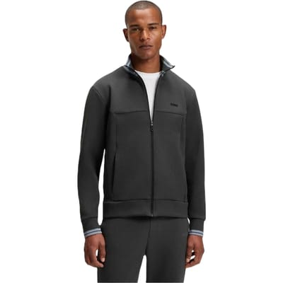 Boss Heren Track Jacket met geborduurd logo en lange mouwen (Donkergrijs)