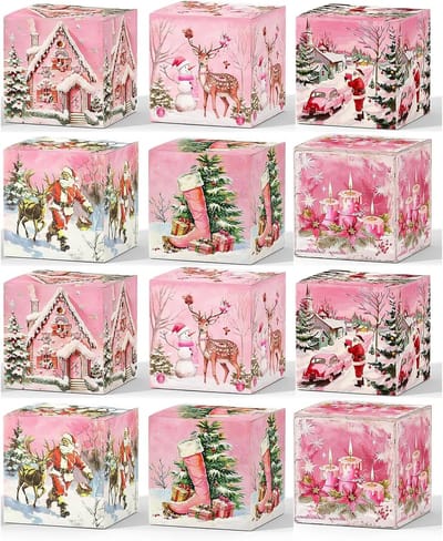 Set van 12 Cadeauboxen voor Kerst, Ideaal voor Koekjes, Chocolade en Snoep, Perfect voor Adventskalender en Bakkerij Gebruik
