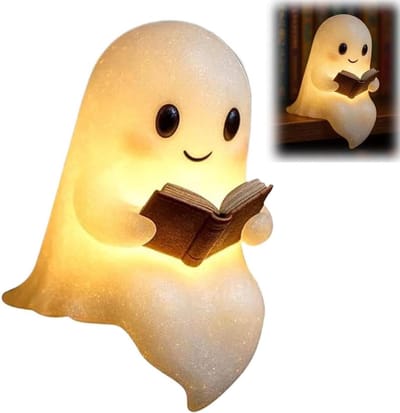 Schattige spookleeslamp - spookleesboeklamp - Halloween-decoratie met led-spooklamp - Spookleeslamp, heldere en warme nachtlampjes, 3D-nachtlampje met warm licht, Halloween-decoratie voor tafel, slaapkamer, kantoor, open haard (15 cm) - Cyslmuk®