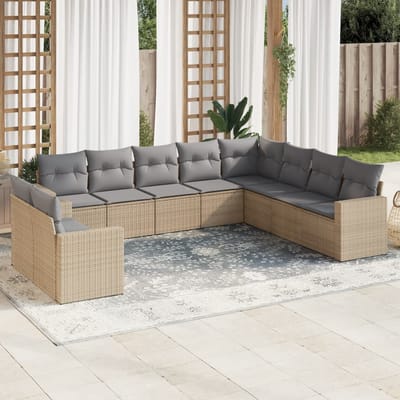 vidaXL - 10-delige - Loungeset - met - kussens - poly - rattan - beige
