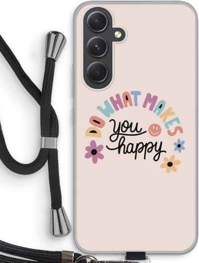 Case Company® - Hoesje met koord geschikt voor Samsung Galaxy A54 hoesje met Koord - Happy days - Telefoonhoesje met Zwart Koord - Bescherming aan alle Kanten en Over de Schermrand