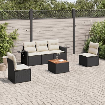 vidaXL - 6-delige - Loungeset - met - kussens - poly - rattan - zwart