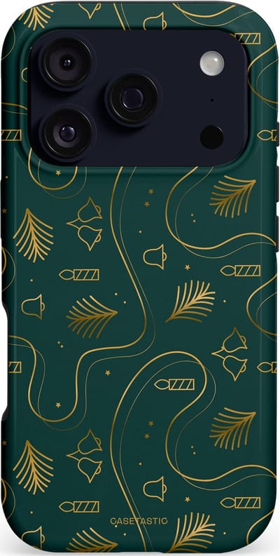 Casetastic hoesje geschikt voor Apple iPhone 17 Pro - MagSafe - Dubbellaagse bescherming - Groene kerst bellen en takken - Fashion Case - Donkergroen Donkergrijs Petrol