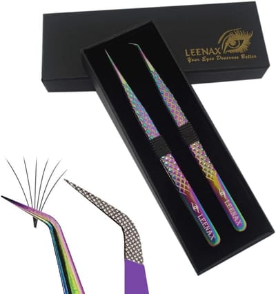 Wimper Pincet Set - Precisie Tools - Wimper Verlenging - Diamond Grip - 2 Stuks - Rainbow