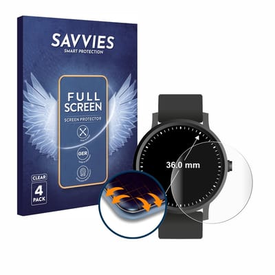Savvies - Screenprotector voor Horloges (Rond, ø: 36 mm) - Folie Beschermfolie transparant volledig dekking 4 Stuks
