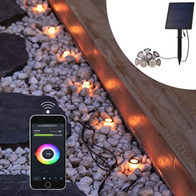 Lueas® - Grondverlichting op zonne-energie - Telefoonbestuurbaar – Inbouwspots Ø30 – grondspotjes – RGB – 10 stuks – Waterdicht – led