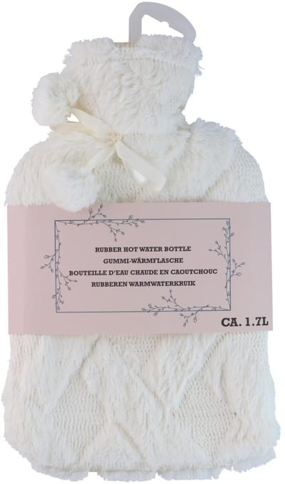 Warmwaterkruik - wit - 1,75L - fluffy pluche hoes - bedkruik - kruik - kruik met hoes