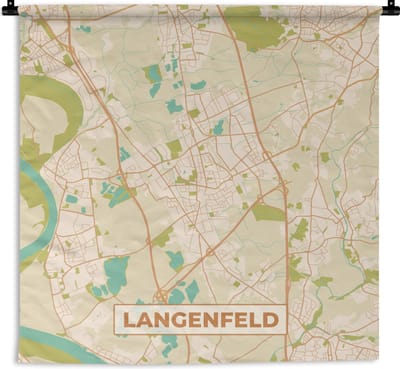 Wandkleed - Wanddoek - Langenfeld - Plattegrond - Vintage - Kaart - Stadskaart - 180x180 cm - Wandtapijt