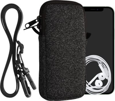 kwmobile Tasje voor smartphones XXL - 7" - Hoesje van neopreen in antraciet / wit - Phone case met nekkoord