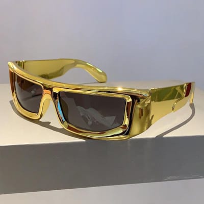 KAMMPT Y2k Wrap Rond Zonnebril Metalen Rand UV400 Bescherming Unisex Vintage Bril voor Buitensporten Trendy Ontwerp Other beige