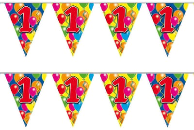 1 jaar Leeftijd versiering vlaggenlijn - 2x - vlaggetjes - slinger - 10 meter - kunststof