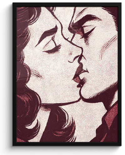 Poster in lijst - Fotolijst 60x80 cm - Posters - Kussen - Personen - Retro - Bordeaux - Posterlijst zwart - Decoratie - Wanddecoratie woonkamer - Muurdecoratie slaapkamer
