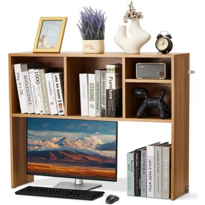 VEVOR Bureau Boekenplank 1-laags Organizer (94 x 24 x 73 cm) Tafelplanken Bureau Organizer Display Plank Gemaakt van Spaanplaat met Antislip Voetjes, voor Kantoor Slaapzaal, Houtkleur