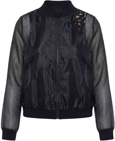 Angel of Style - Dames - Collegejasje loose fit licht transparant borduursels - Zwart - Maat 42