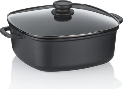 Inductie Stewpan met Glazen Deksel - 28 cm, Hoog Rim, 6 L, Gietaluminium, Keramische Kookpan
