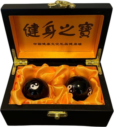 Inuk - Meridiaan kogels - Zwart - Yin Yang logo - Luxe Doos - 4 cm klank kogels - Anti RSI