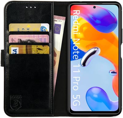 Rosso Element Book Case Wallet Hoesje Geschikt voor Xiaomi Redmi Note 11 Pro (5G) | Portemonnee | 3 Pasjes | Magneetsluiting | Stand Functie | Zwart