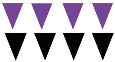 Feest versiering punt vlaggetjes pakket - 120 meter - paars en zwart - slingers / vlaggenlijnen - kunststof - buiten/binnen