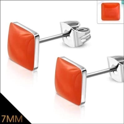 Aramat Jewels | Oorbellen | Vierkante Oranje Oorbellen in Roestvrij Staal | | | | | | Kinderen, Volwassenen | Verkleurd niet
