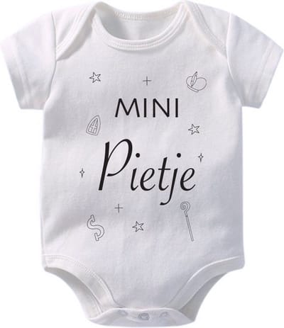 Hospitrix Sinterklaas Baby Rompertje met Tekst Mini Pietje" | Maat S 0-3 maanden | Korte Mouw | Cadeau voor Zwangerschap | Sinterklaas Artikelen