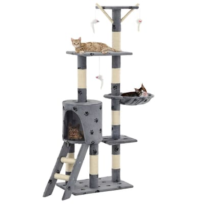 vidaXL - Kattenkrabpaal - met - sisal - krabpalen - 138 - cm - pootafdrukken - grijs