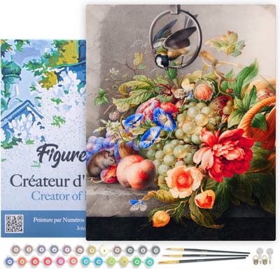 Figured'Art Schilderen op Nummer Volwassenen met lijst - Bloemen en Fruit - Herman Henstenburgh - Handwerk acrylverf Kit DIY Compleet - 40x50cm Canvas al ingelijst