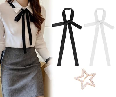LIXIN Set 2 Stuks Dames Nek Sjaaltje - Zwart, Wit - Parel Sterren - Hals sjaaltje - Neksjaaltje - Kantoor Kleding - Dames - Vrouwen - Meisjes - Damesmode accessoires van handtas, jurk, hoed