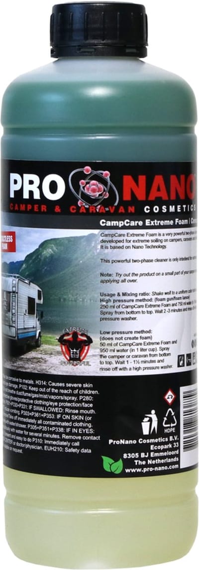 ProNano | CampCare Extreme Foam 1L | Camper- Stacaravan Shampoo | Nano Technologie | Contactloos Wassen | Het product waarmee u uw camper of stacaravan in een handomdraai naar showroomstaat herstelt! Pro Nano