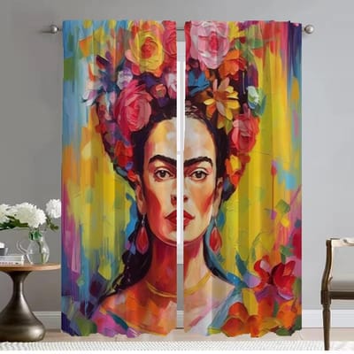 Verduisterend Gordijn voor Kamer 2 Panel F-kahlo Keukengordijnen Home Interieurgordijnen Halloween Decoratie Scheidingsgordijnen Woonkamer W50xH70cmx2pcs-CL