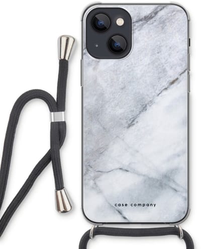 Case Company® - Hoesje met koord geschikt voor iPhone 13 hoesje met Koord - Witte marmer - Telefoonhoesje met Zwart Koord - Bescherming aan alle Kanten en Over de Schermrand