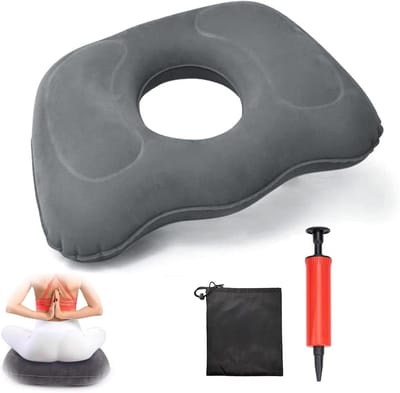 Orthopedisch Kussen voor Coccyx Pijn, Opblaasbaar Donut Kussen voor Aambeien, Zitkussen voor Rolstoelen en Auto's (Grijs)