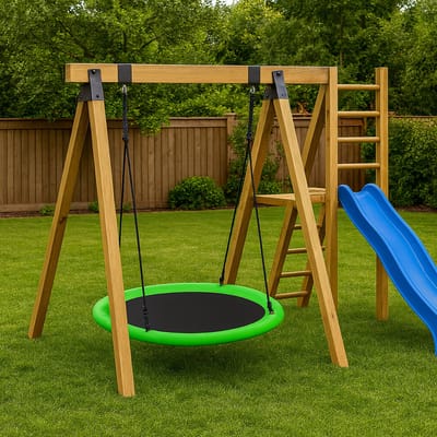 Maxx Kidz Nestschommel Ø100 cm - Ronde Slinger Schommel Groen - Ooievaarsnest Schommel voor Buiten - Buitenspeelgoed Kinderen & Volwassenen - Belastbaar tot 150KG