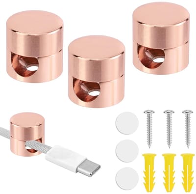 3 Stuks Kabelankers voor Bureau - Oplaadkabelhouders, Kabelmanagement Clips, Aluminium Draadorganizer voor Thuis en Kantoor (Roségoud)