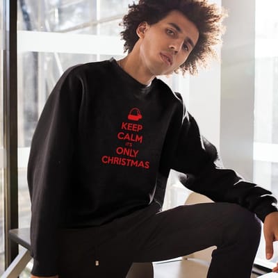 Foute Kersttrui Zwart - Keep Calm It’s Only Christmas Red - Maat XS - Kerstkleding voor dames & heren