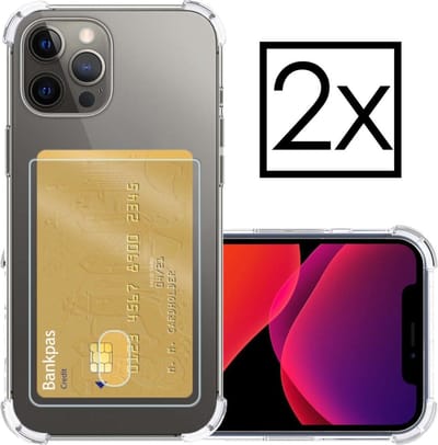 Hoesje - 2 Stuks - Geschikt voor Apple iPhone 11 Pro - Met Pashouder en Kaarthouder - Telefoon Hoes Shockproof - Siliconen Case - Back Cover - Shock Proof - Pasjes Houder - Transparant