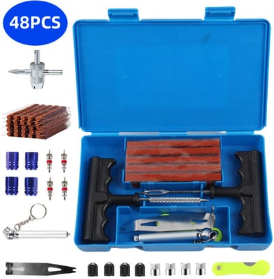 48-Delige Bandenreparatieset,Zware Bandenreparatieset,Lekke Bandreparatieset,Mit Bandenspanning Pen Voor Auto,Suv,Motorfiets,Vrachtwagen,Atv,Tractor,Camper,Suv,Jeep