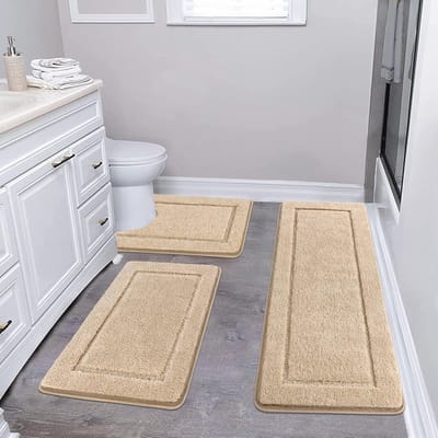 3-delige Badmat Set Antislip en Machinewasbaar - Super Absorberend Beige