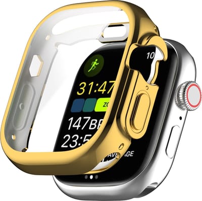 By Qubix - Apple Watch Ultra TPU case - Volledig beschermd - Goud - Geschikt voor Apple Watch 49mm (Ultra) hoesje - screenprotector - Bescherming iWatch - Bescherm hoesje