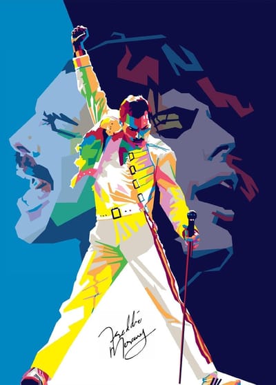 Poster Freddie Mercury - Leadzanger Queen - Pop Art Rock Band - Bohemian Rhapsody & Love Of My Life - 50x70 cm