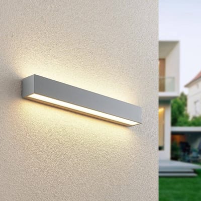 Lucande LED buiten wandlamp Lengo 50 cm zilver up/down 3.000 K