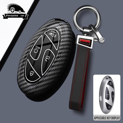 Abs Fibre de Carbone 3 5 7 Boutons Pour Hyundai Ioniq 6 Grand Prix Gn7 Kona Étui de Clé à Distance de Voiture Housse Porte-clés Protégé Accessoires black