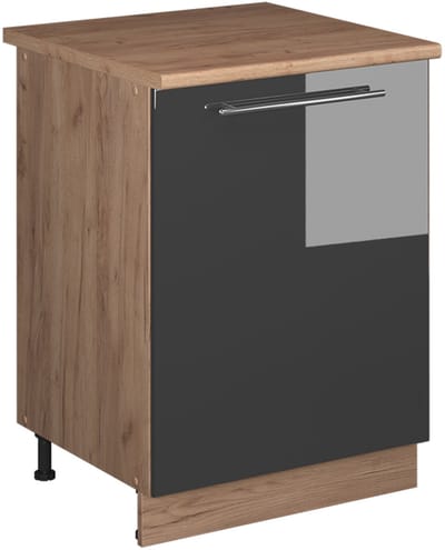 Vicco Wastafelkast Fame-Line, Antraciet Hoogglans/Goudkleurig Eiken, 60 cm