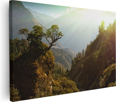 Artaza Canvas Schilderij Bos - 30x20 cm - Klein - Wanddecoratie Natuur - Muurdecoratie Bergen - Schilderijen Op Canvas Zon