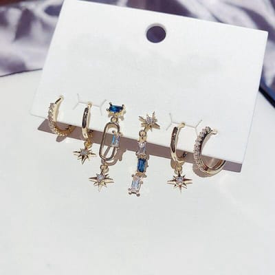 925 Sterling Zilver Ster Hoop Oorbellen Set Voor Vrouwen Luxe Blauwe Zirkonia Romantische Sieraden gray