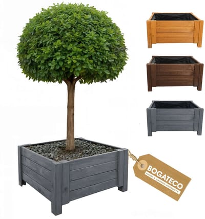 BOGATECO Houten Plantenbak 50 x 50 x 30 cm - Inclusief Agro-Textiel - Weerbestendig & Geïmpregneerd - Bloembak voor Tuin & Balkon - Antraciet